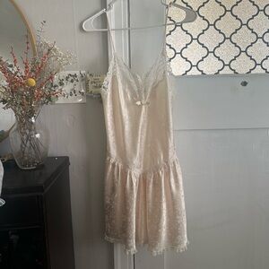 Vintage Christian Dior Cream Lace Satin Chemise / Slip Dress